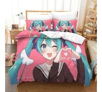 MJFCoin Hatsune Miku Duvet Cover Set 3 PCS Hotel Quality Quilt Cover Bedding Sets Bed Covers with Pillowcases with Zipper Closure Breathable Stylish Comforter Single（140x200cm）