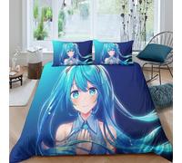 MJFCoin Hatsune Miku Duvet Cover Sets 3 PCS Hotel Quality Quilt Cover Bedding Sets Bed Covers with Pillowcases with Zipper Closure Hypoallergenic Soft Breathable Microfiber Double（200x200cm）