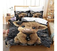 MJFCoin Highland Cow Duvet Cover 3 PCS Hotel Quality Quilt Cover Bedding Bed Covers with Pillowcases with Zipper Closure Breathable Stylish Comforter Single（140x200cm）