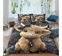 MJFCoin Highland Cow Duvet Cover Set 3 PCS Hotel Quality Quilt Cover Bed Sets Bed Covers with Pillowcases with Zipper Closure Ultra Soft Anti Allergic Microfiber King（220x240cm）