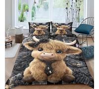 MJFCoin Highland Cow Duvet Cover Sets 3 PCS Hotel Quality Quilt Cover Bed Sets Bed Covers with Pillowcases with Zipper Closure Breathable Stylish Comforter Double（200x200cm）
