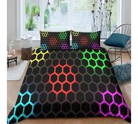 MJFCoin Honeycomb Duvet Cover Sets 3 PCS Hotel Quality Quilt Cover Bedding Set Bed Covers with Pillowcases with Zipper Closure Ultra Soft Anti Allergic Microfiber Double(200x200cm)