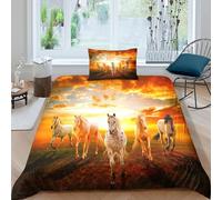 MJFCoin Horses Duvet Cover Sets 3 PCS Hotel Quality Quilt Cover Bed Sets Bed Covers with Pillowcases with Zipper Closure Ultra Soft Hypoallergenic Microfiber Single(135x200cm)