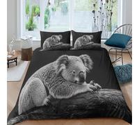 MJFCoin Koala 3Pcs Bedding Set Printed Quilt Cover,3D Tree Koala Duvet Cover for Boys Adult, Microfibre, with Pillowcases Easy Care Microfiber Comforter Cover Hidden Zipper Double（200x200cm）
