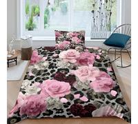 MJFCoin Pink Roses Comforter Covers for Teens And Adults Duvet Cover Quilt Cover 3D Print Love Rose Vibe with Pillow Cases with Zipper Closure Bedding Set Soft Microfiber 3 Pieces Single（135x200cm）