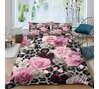 MJFCoin Pink Roses Comforter Covers for Teens And Adults Duvet Cover Quilt Cover 3D Print Love Rose Vibe with Pillow Cases with Zipper Closure Bedding Set Soft Microfiber 3 Pieces Double（200x200cm）