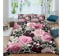 MJFCoin Pink Roses for Boys Girls Quilt Cover Duvet Cover Comforter Covers 3D Printed Love Rose Vibe Soft Microfiber Bedding Set with Zipper Closure with Pillow Cases 3 Pieces King（220x240cm）