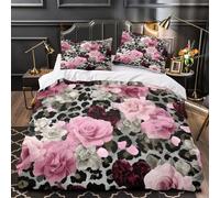 MJFCoin Pink Roses for Teens And Adults Duvet Cover Comforter Covers 3D Print Love Rose Vibe Quilt Cover with Pillow Cases with Zipper Closure Bedding Set Soft Microfiber 3 Pieces Single（140x200cm）