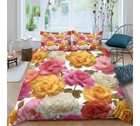 MJFCoin Red Rose 3D Printed Love Blooms Comforter Covers Quilt Cover for Boys Girls Duvet Cover with Pillow Cases Soft Microfiber with Zipper Closure Bedding Set 3 Pieces Double（200x200cm）