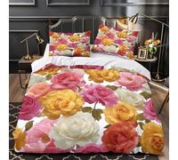 MJFCoin Red Rose 3D Printed Love Blooms Duvet Cover for Boys Girls Comforter Covers Quilt Cover Bedding Set Soft Microfiber with Pillow Cases with Zipper Closure 3 Pieces Super King（260x220cm）