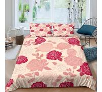 MJFCoin Red Rose Comforter Covers for Teens And Adults Duvet Cover Quilt Cover 3D Print Love Blooms with Pillow Cases with Zipper Closure Bedding Set Soft Microfiber 3 Pieces King（220x240cm）