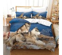 MJFCoin Siberian Husky Duvet Cover 3 PCS Hotel Quality Quilt Cover Bedding Bed Covers with Pillowcases with Zipper Closure Breathable Stylish Comforter Super King(260x220cm)