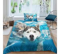 MJFCoin Siberian Husky Duvet Cover Set 3 PCS Hotel Quality Quilt Cover Bed Sets Bed Covers with Pillowcases with Zipper Closure Breathable Stylish Comforter Single(135x200cm)