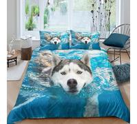 MJFCoin Siberian Husky Duvet Cover Sets 3 PCS Hotel Quality Quilt Cover Bed Sets Bed Covers with Pillowcases with Zipper Closure Ultra Soft Hypoallergenic Microfiber Double(200x200cm)