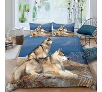 MJFCoin Siberian Husky Duvet Cover Sets 3 PCS Hotel Quality Quilt Cover Bedding Sets Bed Covers with Pillowcases with Zipper Closure Breathable Stylish Comforter King(220x240cm)
