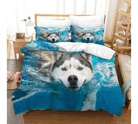 MJFCoin Siberian Husky Duvet Cover Sets 3 PCS Hotel Quality Quilt Cover Bedding Sets Bed Covers with Pillowcases with Zipper Closure Breathable Stylish Comforter Single(140x200cm)