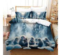 MJFCoin Snow Monkey Duvet Cover Set 3 PCS Hotel Quality Quilt Cover Bed Sets Bed Covers with Pillowcases with Zipper Closure Breathable Stylish Comforter Super King（260x220cm）