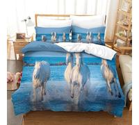 MJFCoin White Horses Duvet Cover Set 3 PCS Hotel Quality Quilt Cover Bed Sets Bed Covers with Pillowcases with Zipper Closure Breathable Stylish Comforter Single(140x200cm)