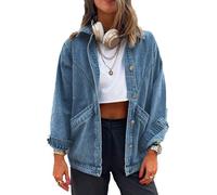 MJFCS YAENH Women's Casual Oversized Button Up Denim Jackets Shacket Long Sleeve Pockets Denim Jean Jacket, Blue, XX-Large