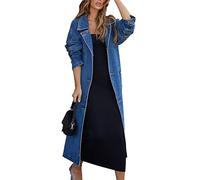MJFCS YAENH Women's Vintage Notched Collar Double Breasted Over Knee Midi Long Denim Jacket Trench Coat with Belt, Blue, XL