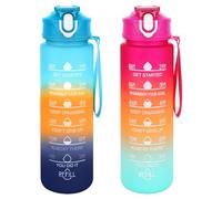 MJFENDAI 750ML Water Bottle with Straw, 2pcs Sport Water Bottle, Leak Proof Flip Top Lid, BPA Free, Drinks Bottle with Straw and Time Scale for Gym, Hiking, Fitness, Yoga (2 Bottle)