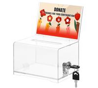 MJFENDAI Acrylic Donation Box, Suggestion Storage Container with Sign Holder, Transparent Storage Ballot Coffer for Fundraising Voting, Charity, Raffle Box Tip Jar, Piggy Bank, 16 * 12 * 10 cm
