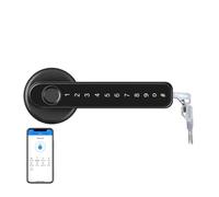 MJFVN TTlock Tuya Smart Home Fingerprint Electronic Door Lock Password APP Mechanical Key Security Biometric Handle(Black TTLock)
