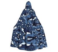 MJHKXLJ Blue Killer Whale Prints Hooded Cloak for Halloween, Role-Playing, and Costume Parties
