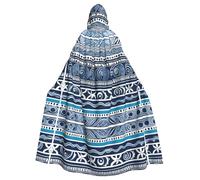 MJHKXLJ Blue Polynesian Maori Tribal Pattern Prints Hooded Cloak for Halloween, Role-Playing, and Costume Parties