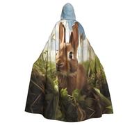MJHKXLJ Bunny on Green Grass Prints Hooded Cloak for Halloween, Role-Playing, and Costume Parties