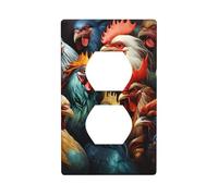 MJHKXLJ Colorful Roosters Standing Together Printed Double Socket Wall Panel Electrical Socket Cover Plate Shatter Decoration Durable 4.5x2.76in