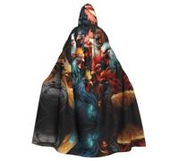 MJHKXLJ colorful roosters standing together Prints Hooded Cloak for Halloween, Role-Playing, and Costume Parties