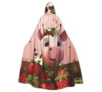 MJHKXLJ Cows and Strawberries Prints Hooded Cloak for Halloween, Role-Playing, and Costume Parties