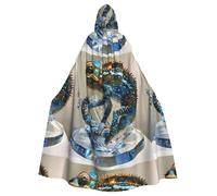 MJHKXLJ Crystal blue chameleon Prints Hooded Cloak for Halloween, Role-Playing, and Costume Parties