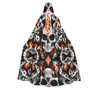 MJHKXLJ Flame Skeleton Skull Head Prints Hooded Cloak for Halloween, Role-Playing, and Costume Parties