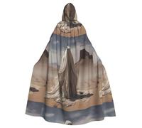 MJHKXLJ Ghost in the Desert Prints Hooded Cloak for Halloween, Role-Playing, and Costume Parties