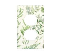 MJHKXLJ Green Flower herb sage Leaves and Branches Printed Double Socket Wall Panel Electrical Socket Cover Plate Shatter Decoration Durable 4.5x2.76in
