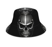 MJHKXLJ Helmet Skull Sticker Prints Reflective Bucket Hat for Men and Women - Lightweight, Foldable for Outdoor Activities Black, Black, One Size