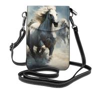 MJHKXLJ Horses running wild in the river Printed Ladies' mobile phone with leather foreskin, crossbody flip cover, small adjustable shoulder strap