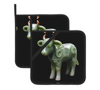 MJHKXLJ Jade Carved Calf Picture Square Insulated Pot Holder Set of 2 8x8 in for Kitchen lids, Microwave ovens, Outdoor barbecues