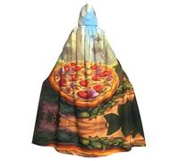 MJHKXLJ Large Pizza Prints Hooded Cloak for Halloween, Role-Playing, and Costume Parties