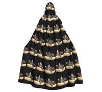 MJHKXLJ Lazy kitten lying on a pillow Prints Hooded Cloak for Halloween, Role-Playing, and Costume Parties