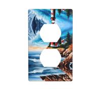 MJHKXLJ Lighthouse Diamond Painting Printed Double Socket Wall Panel Electrical Socket Cover Plate Shatter Decoration Durable 4.5x2.76in
