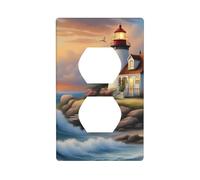 MJHKXLJ Lighthouse Diamond Painting Printed Double Socket Wall Panel Electrical Socket Cover Plate Shatter Decoration Durable 4.5x2.76in