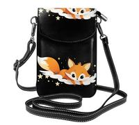 MJHKXLJ Little fox flying in the starry sky Printed Ladies' mobile phone with leather foreskin, crossbody flip cover, small adjustable shoulder strap
