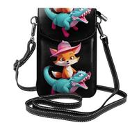 MJHKXLJ Little fox riding a flying dragon Printed Ladies' mobile phone with leather foreskin, crossbody flip cover, small adjustable shoulder strap