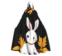 MJHKXLJ Little white rabbit on dead leaves Prints Hooded Cloak for Halloween, Role-Playing, and Costume Parties