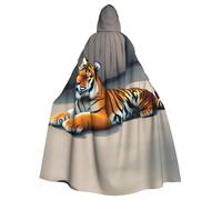 MJHKXLJ Lying Tiger Prints Hooded Cloak for Halloween, Role-Playing, and Costume Parties