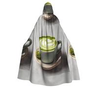 MJHKXLJ Matcha latte art coffee Prints Hooded Cloak for Halloween, Role-Playing, and Costume Parties