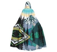 MJHKXLJ Mountain and Pine Tree Prints Hooded Cloak for Halloween, Role-Playing, and Costume Parties